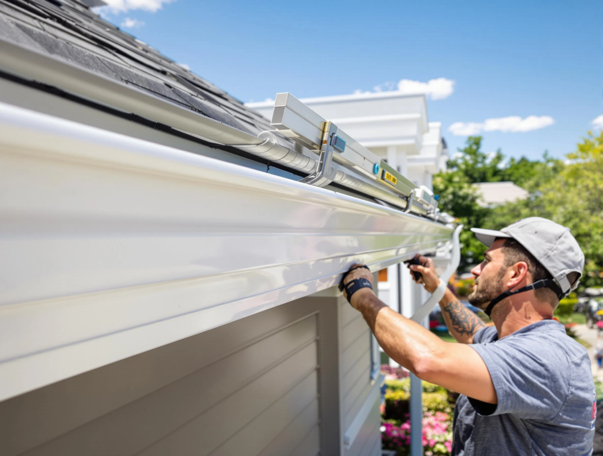 Newly installed gutters by Painesville Roofing Company for a home in Painesville, OH