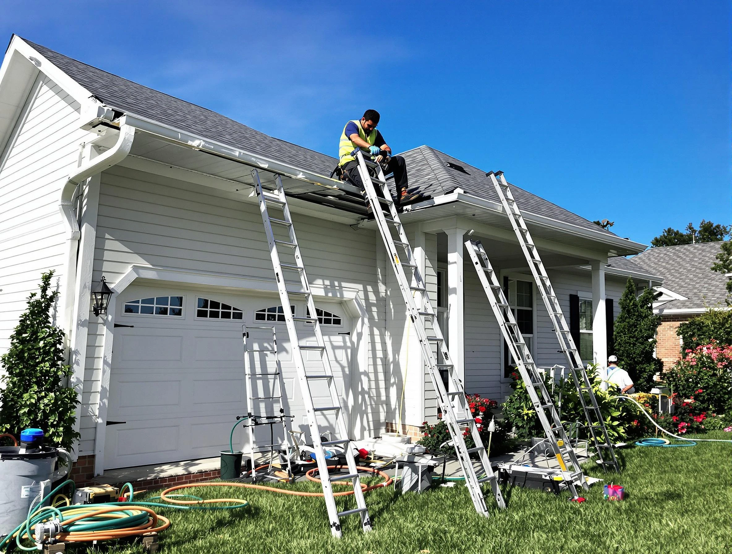 Removal of old gutters by Painesville Roofing Company to install new system in Painesville, OH