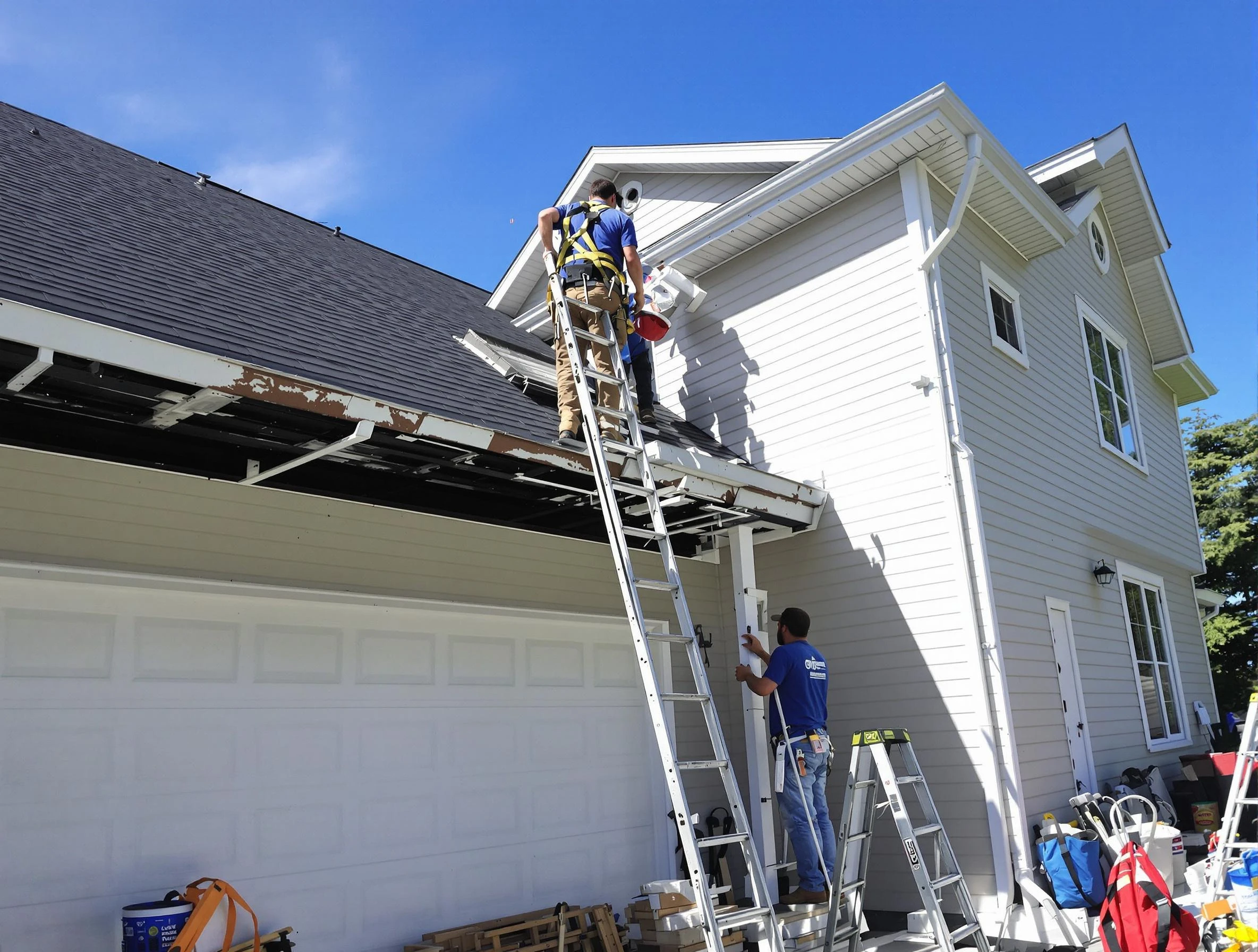 Newly replaced gutters by Painesville Roofing Company in Painesville, OH